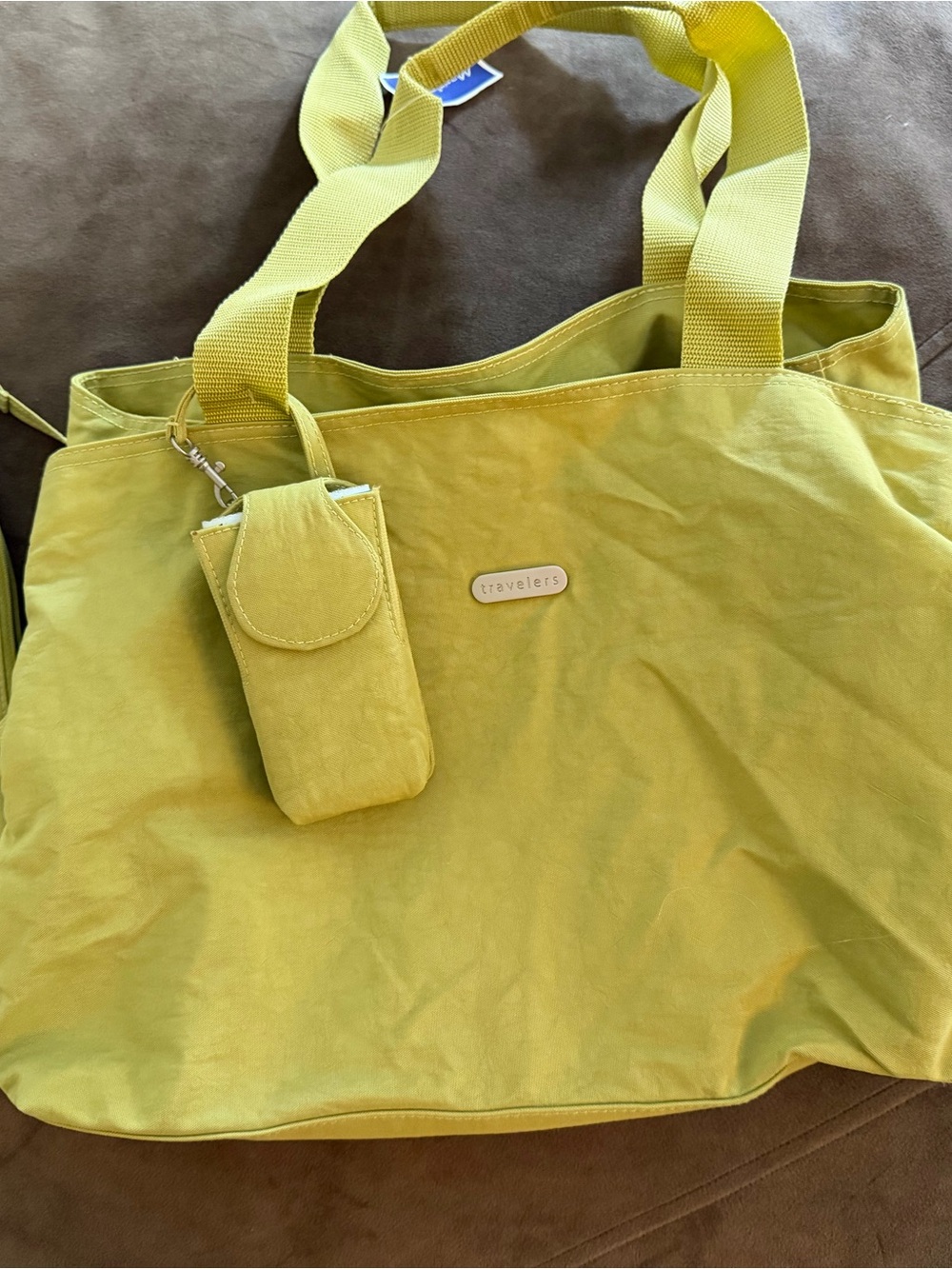 Travelers Yellow Canvas Tote Bag with Card Pouch - Picture 6 of 11